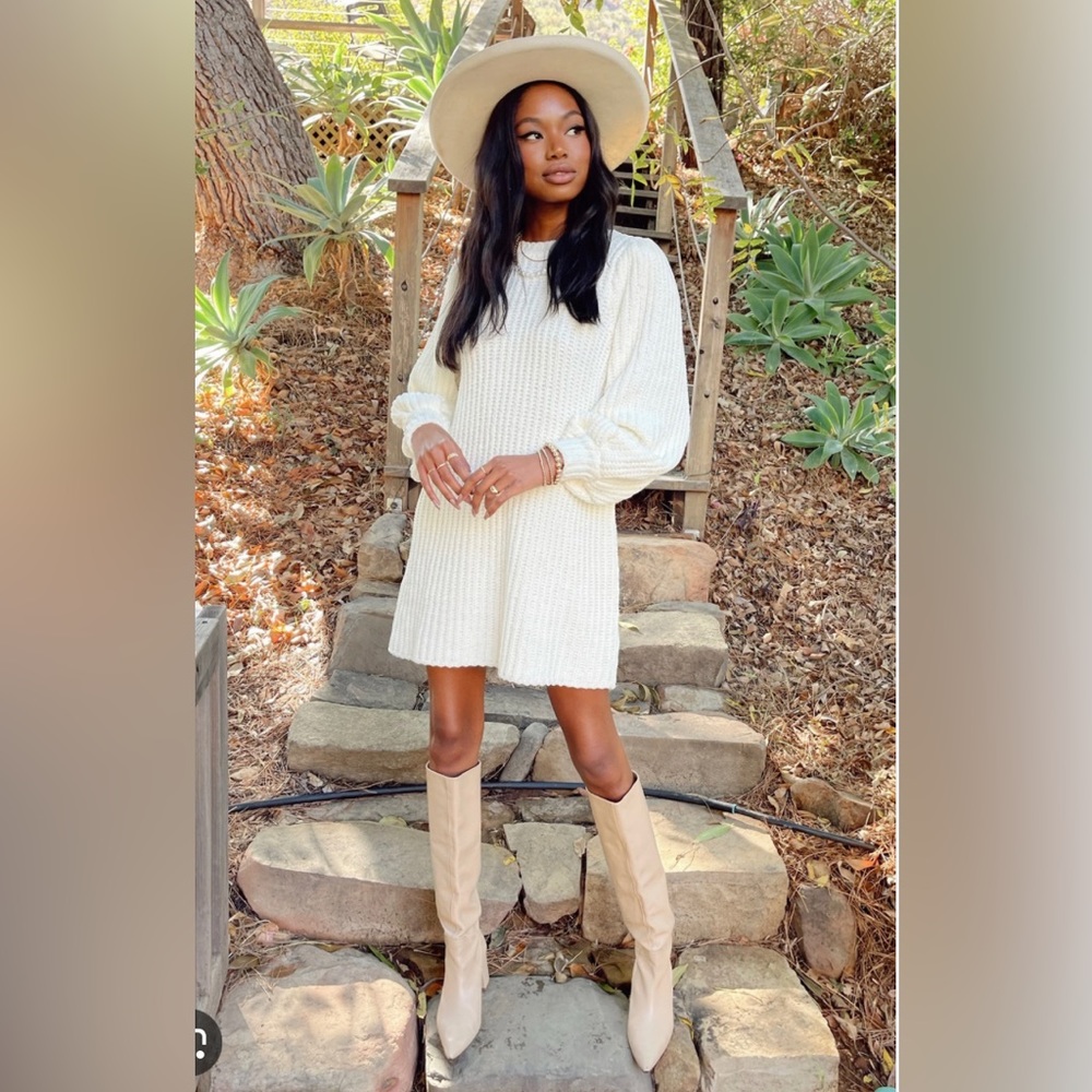 Show Me Your MuMu Cream Knit Sweater Dress